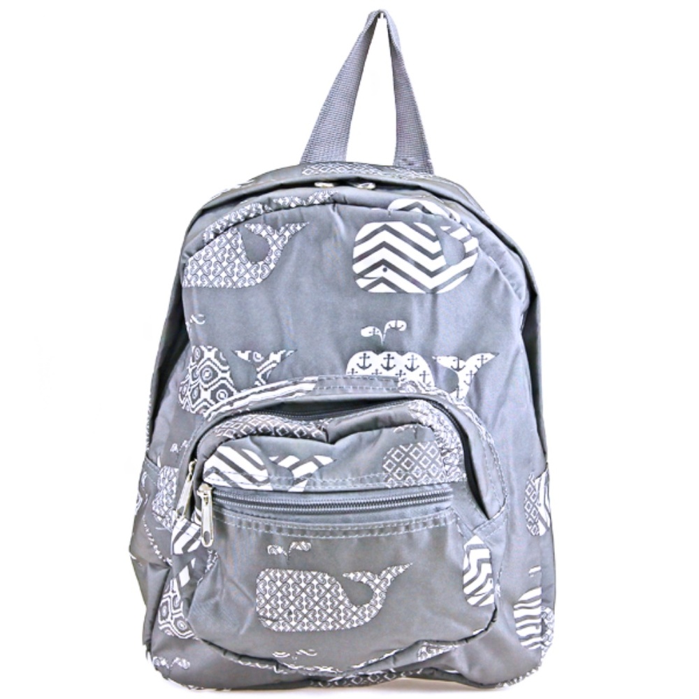 Preppy Whale Print Mini Backpack Purse Gray